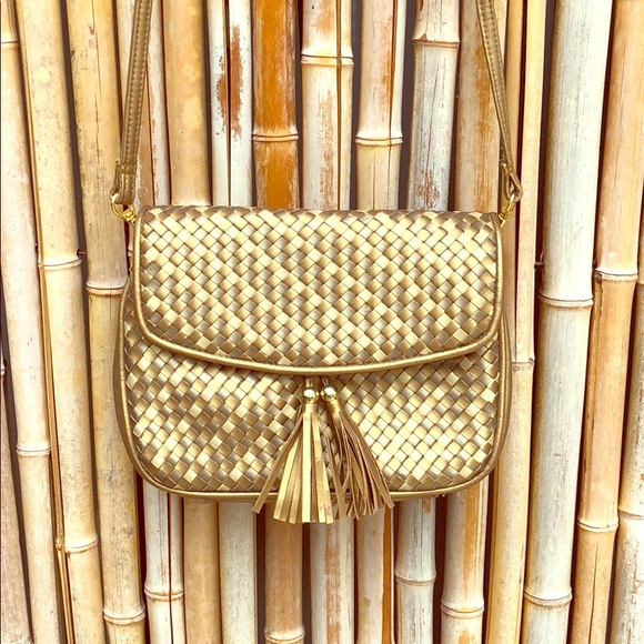 Handbags - Small Gold Weaved Crossbody Bag